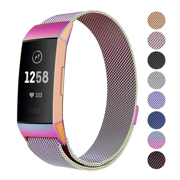 

milanese loop strap for charge 3 band smart bracelet replacement stainless steel accessory watch wrist straps, Black;brown