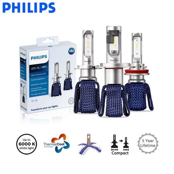 

philips led h4 h7 h8 h11 h16 9005 9006 9012 hb3 hb4 h1r2 ultinon essential led car 6000k white auto head light fog lamps, pair
