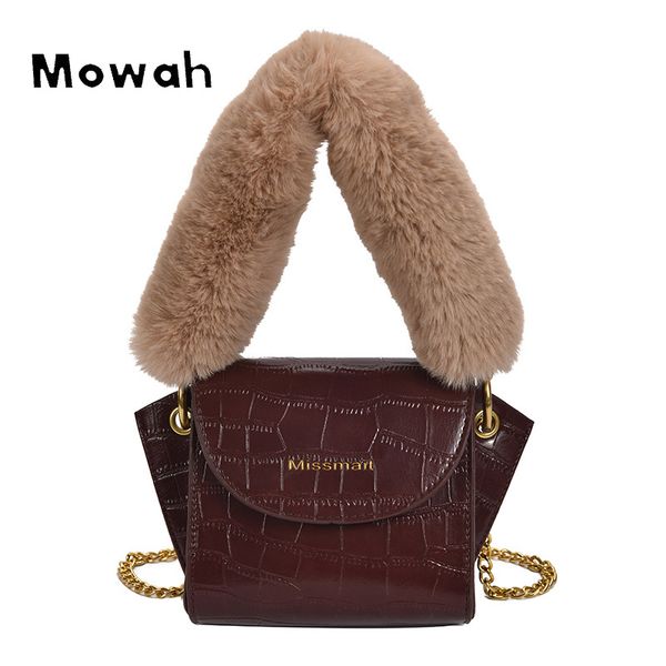 

mowah korean style plush handbag stone pattern shoulder bag mini square crossbody bag autumn and winter women bags biw452 pm49