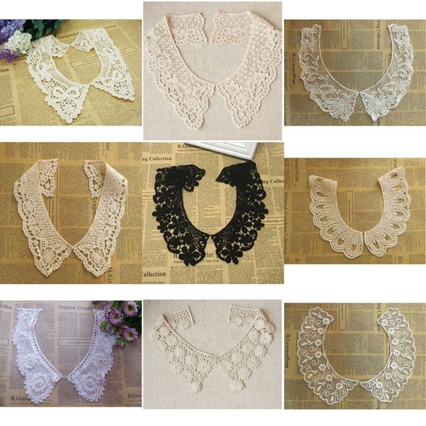 

1 pair embroidered white beige color cotton lace neckline collar applique scrapbooking sewing accessories, Pink;blue