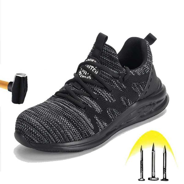 

fashion breathable safety shoes men's large size wear-resistant safety stab-resistant work boots anti-smashing steel toe shoes, Black