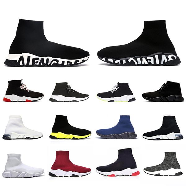 

clear sole graffiti luxury designer casual sock shoes lace up speed paris trainer triple black brand fashion socks outdoor sports sneakers