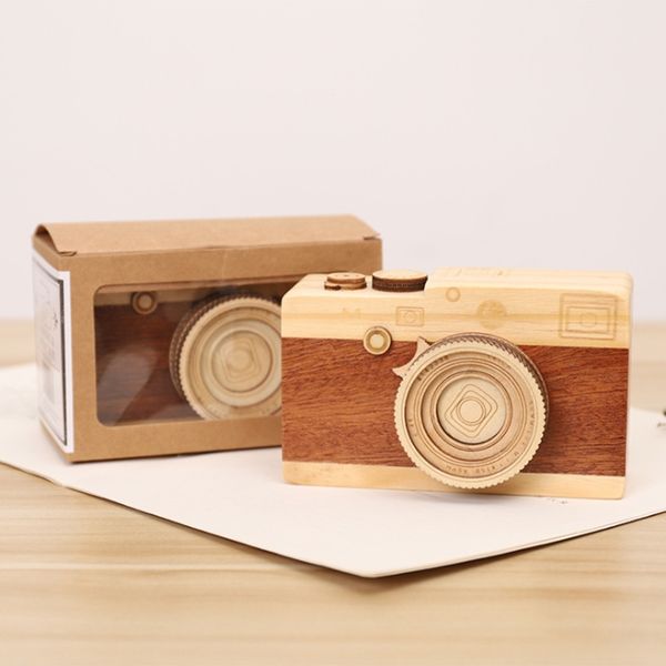 

wooden music box camera model music box children's birthday gift rotating shutter music box decoration accessories
