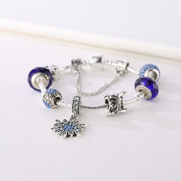 Großhandelsarmband 925 Silber Pandora Armbänder für Frauen Royal Crown Armband Blaue Kristallperlen Diy Schneeflockenschmuck mit Krone