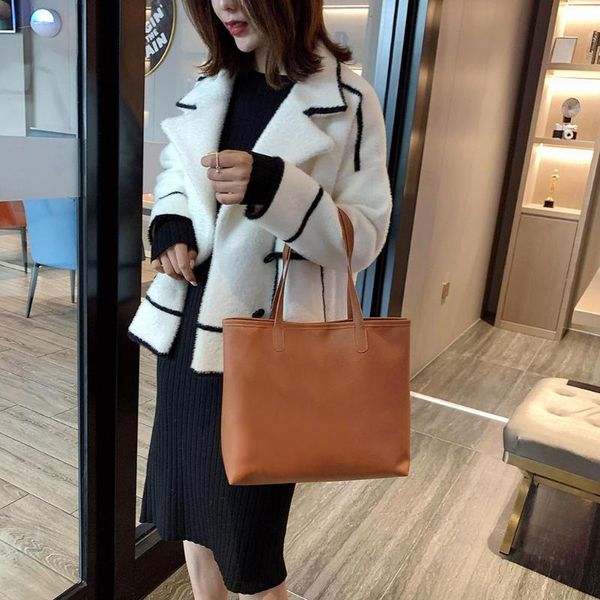 

fashion women handbag pu leather pure color shoulder shopping bag large capacity casual totes