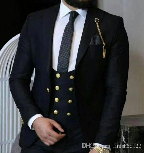 Высокое качество одна кнопка черный свадебный жених смокинги пик лацкан женихи мужские ужин выпускной костюм (куртка + брюки+жилет+галстук) нет:1472