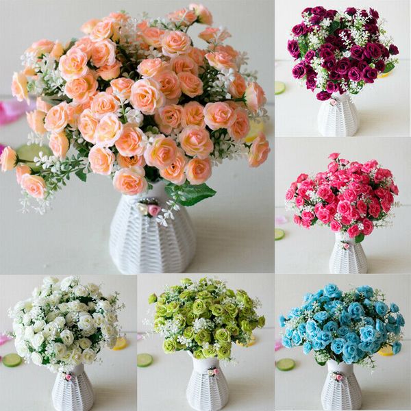 

Artificial Celebration 2 Bouquet 5 Heads Fake Rose Silk Flowers Wedding Party Bridal Fake Small Rose Flowers Bouquet Home Decor