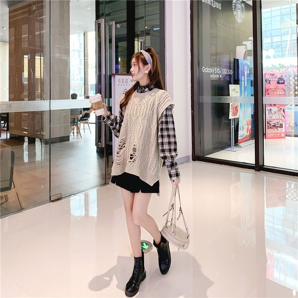 

o-neck long knitted women's sweater sleeveless jacket winter warm female vest korean ruffle for women fashion loose waistcoat, Black;white