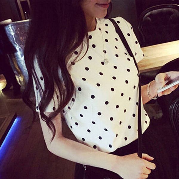 

womens women designer shirts polka dot print v neck summer fresh style tee femme round neck short sleeve tshirt camiseta mujer, White