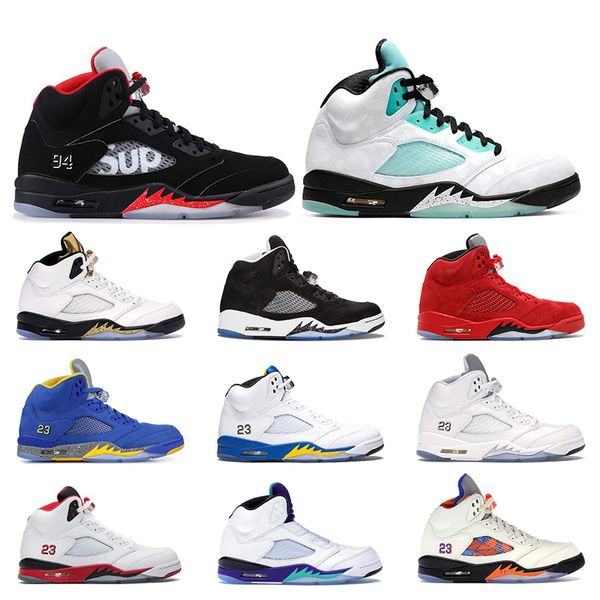 

air retro jordan basketball shoes 5s ice blue island green laney blue laney white michigan psg white mens 5 sneakers trainers, White;red