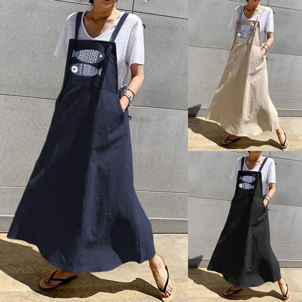 

повседневный фартук платье celmia женщины рыба printed лето sundress рукавов harajuku сыпучие карманы партии maxi vestidos robe 5xl, Black;gray