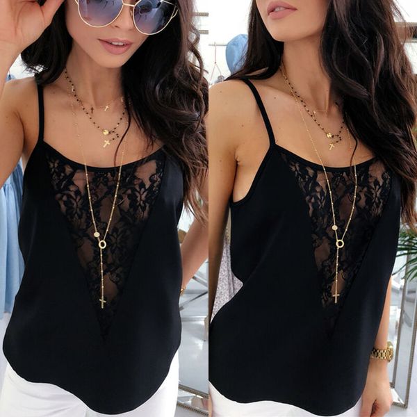 

Women Sexy Lace Hollow Baggy Loose Sleeveless Sling Tops T-Shirt Casual Fashion