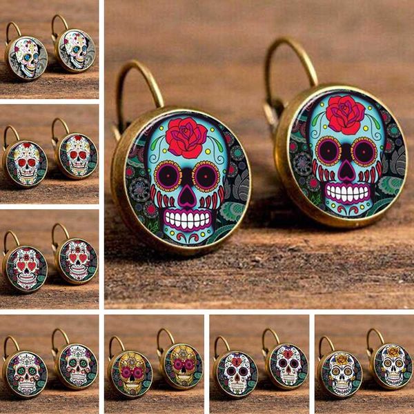 

new skull women earrings jewelry vintage mandala henna earrings round glass earings om symbol buddhism zen jewelry, Golden;silver
