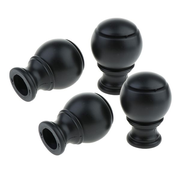 

2 pairs curtain decorative pole rod finials ends heads for room decor, black
