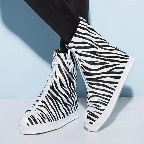 

1pair waterproof protector shoes boot cover zipper rain shoe covers animal print high-anti-slip rain shoes#0408, White;pink