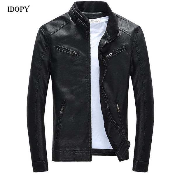 

idopy зима мужская искусственная кожа куртки пальто мужчины флис искусственная кожа мода старинные флис выстроились мотоцикл байкер пальто, Black