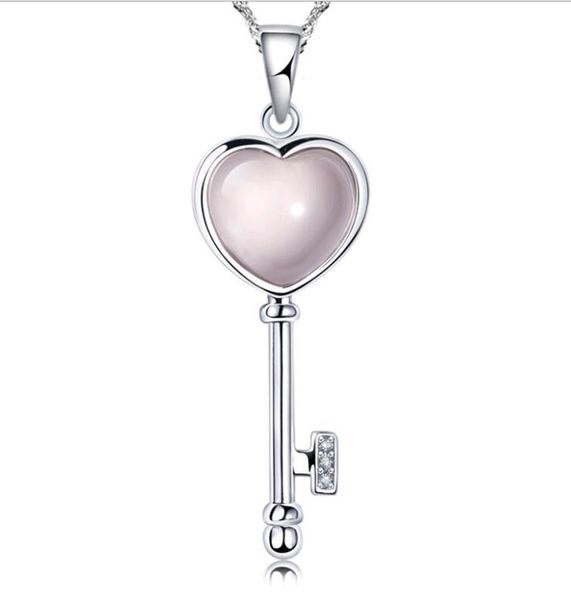 

темперамент love heart key ross кварцевый кулон ожерелья 18k белый позолоченные серебряные ювелирные изделия подвески с цепью оптовая, Silver
