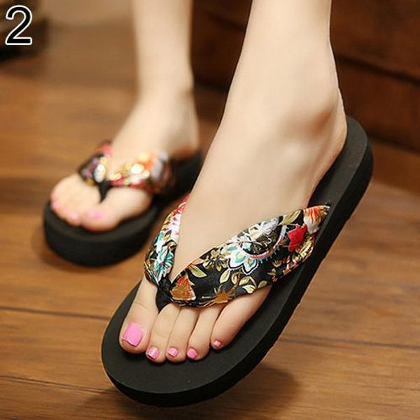 

women summer fashion sandals beach flip flops print bohemian soft slippers, Black
