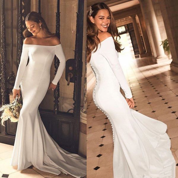 Elegant Mermaid Wedding Dresses Long Sleeve Sweep Train Beach