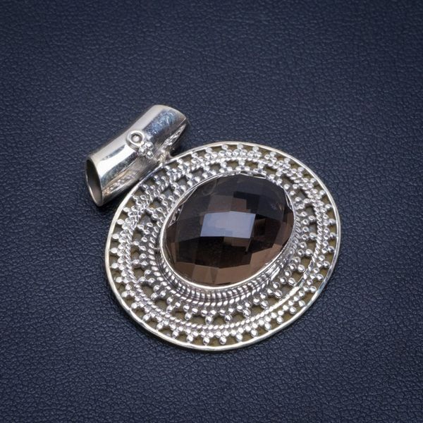 

natural smoky quartz handmade unique 925 sterling silver pendant 1.25" b3106