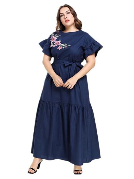 

muslim dress comfortable fashion large size women's short sleeve embroidered summer kaftan dubai arabic lace cardigain 197523, Red