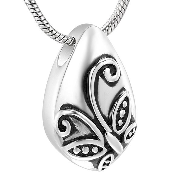 

ijd10725 water drop polished butterfly pendant stainless steel cremation memorial necklace for ashes urn keepsake jewelry, Silver