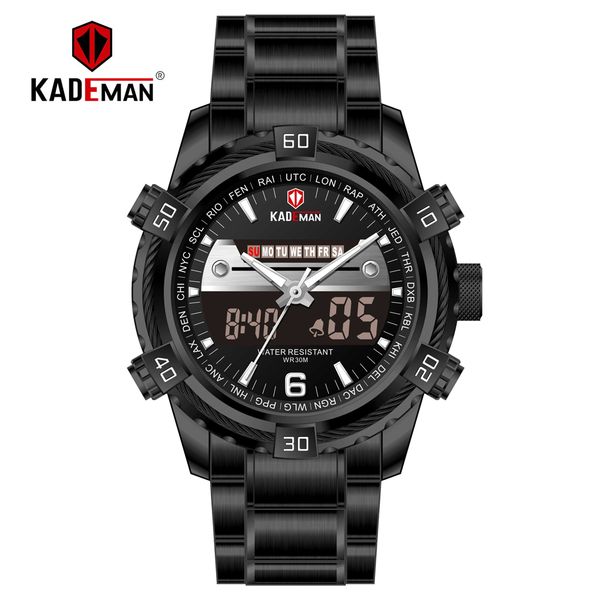 

kademan new fashion men watch dual display digital watch sports man waterproof luxury stainless steel brand quality, Slivery;brown