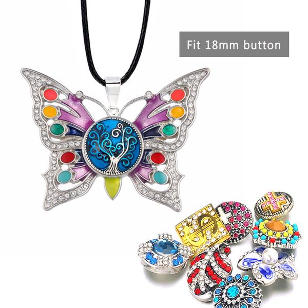 

fashion interchangeable butterfly crystal ginger necklace 120 fit 18mm snap button pendant charm jewelry for women gift, Silver
