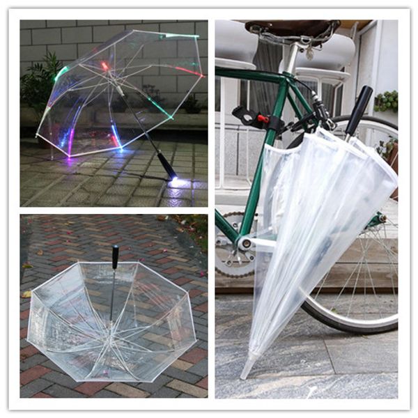 

thicken luminous flashing umbrellas 7 colors changing led light transparent umbrella women party prop gift long handle clear umbrella e3403, Red;brown