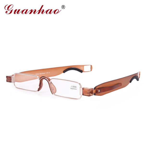 

guanhao retro rimless rotate folding reading glasses tr90 frame resin lens hyperopia glasses portable eyeglasses with case