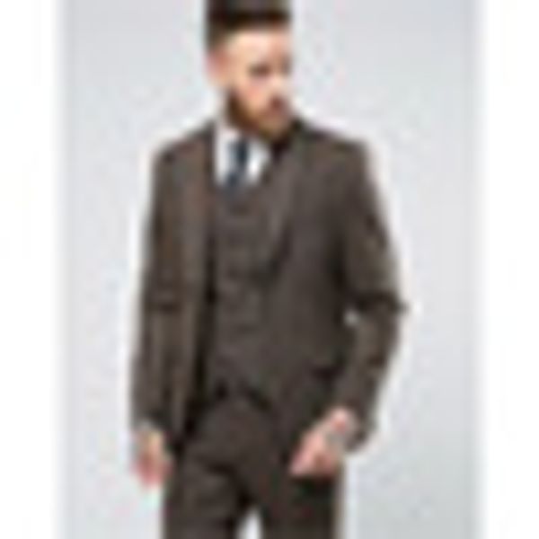 

latest brown tweed men suit custom slim fit men suits tuxedo wedding masculino blazer for man 3pcs(jacket+pants+vest, White;black