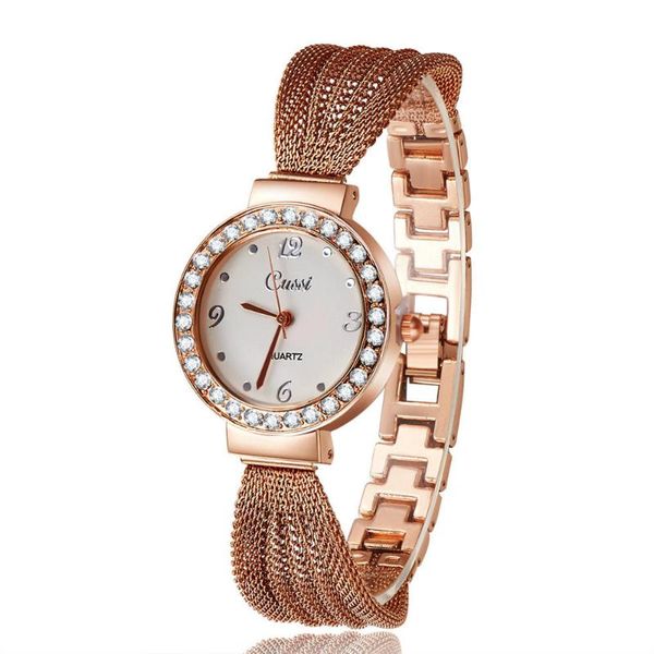 

2019 new casual cussi women dress wrist watches classic bracelet rhinestone quartz rose gold watch atmos clock, Slivery;brown