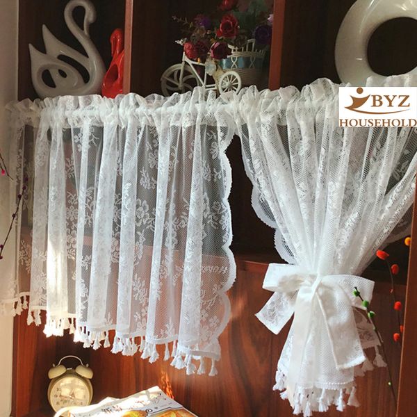 2019 Short Tulle Curtains For Kitchen Finished White Floating