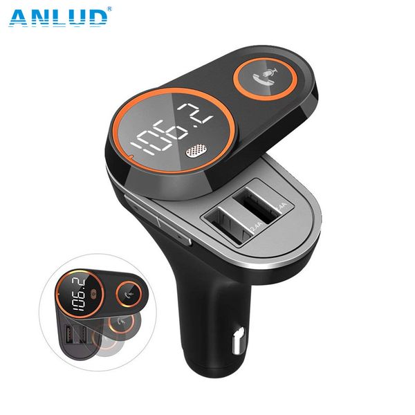 

anlud rotatable bluetooth fm transmitter car mp3 player wireless in-car audio radio adapter charger dual usb port handscall