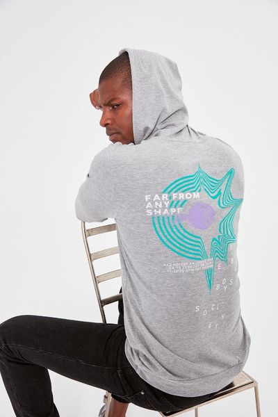 

trendyol gray men 's long-sleeved hooded back printed thin fabric new sweatshirt tmnaw20sw0353, Black