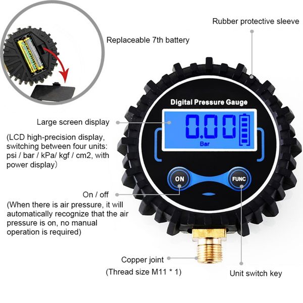 

жк-цифровой индикатор давления в шинах автомобилей auto мотоциклов шин воздуха psi метр 1/8" npt эфир для автомобилей грузовик мотоцикл горя