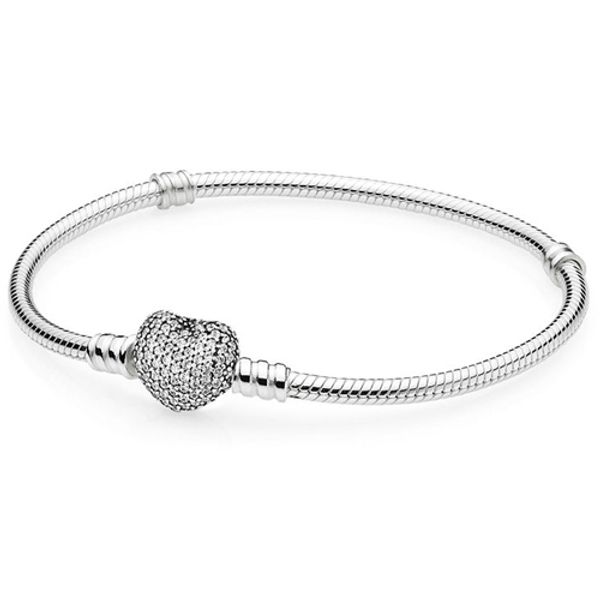 

new 100% 925 sterling silver rose gold heart bracelet clear cz charm bead fit bracelet diy jewelry gift the factory wholesaletwo, Golden;silver