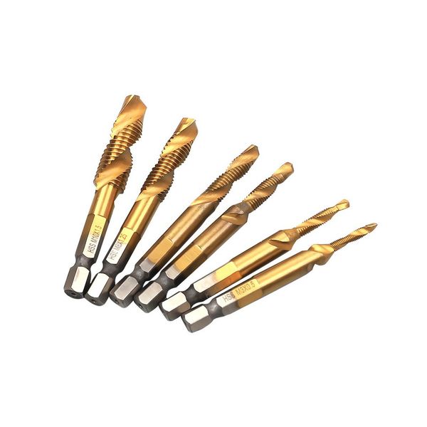 

6 size hss 4241 hex shank spiral tap countersink drill reamer titanium soft metal tapping chamfering tool metric m3*4*5*6*8*10