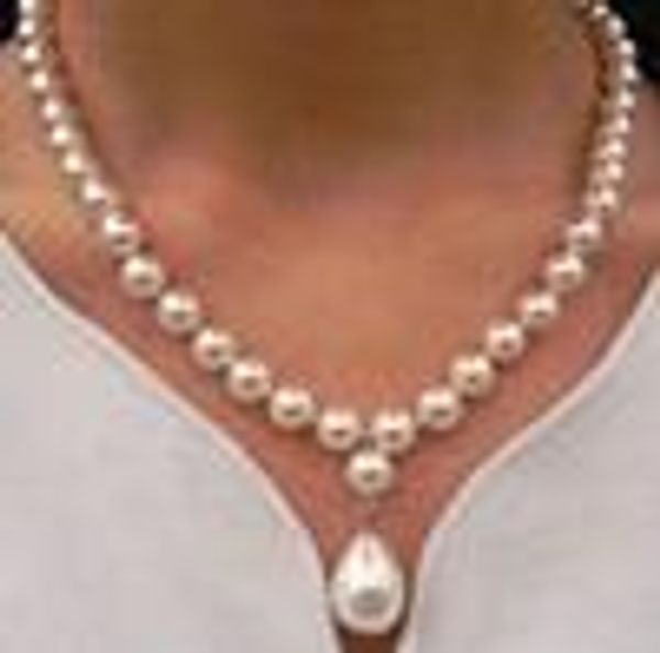 

fine pearls jewelry 100% natround south sea pearl 12x16mm drop pendant necklace silver
