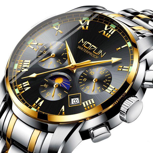 

multifunctional automatic mechanical waterproof men's watch casual quartz pointer couple watches zf9852, Slivery;brown
