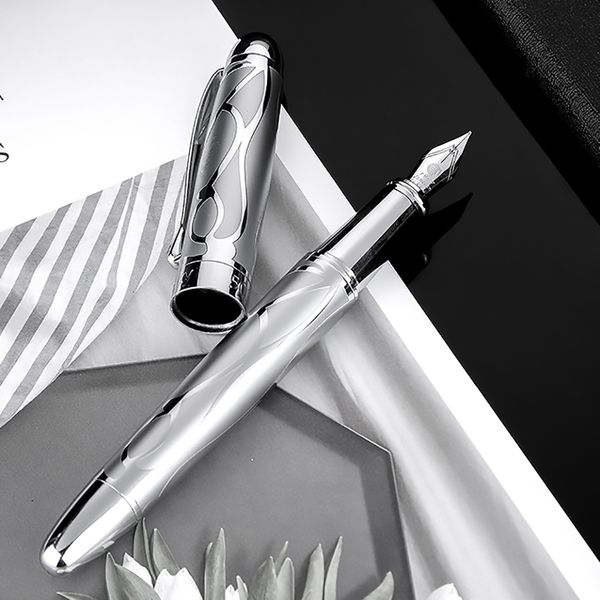 

hongdian metal silver fountain pen renaissance 5010 beautiful embossed iridum ef/f nib writing gift ink pen for business office
