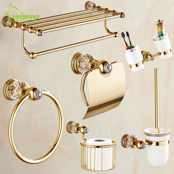 

european gold antique crystal bathroom accessories brass wall polished bathroom products hardware suite