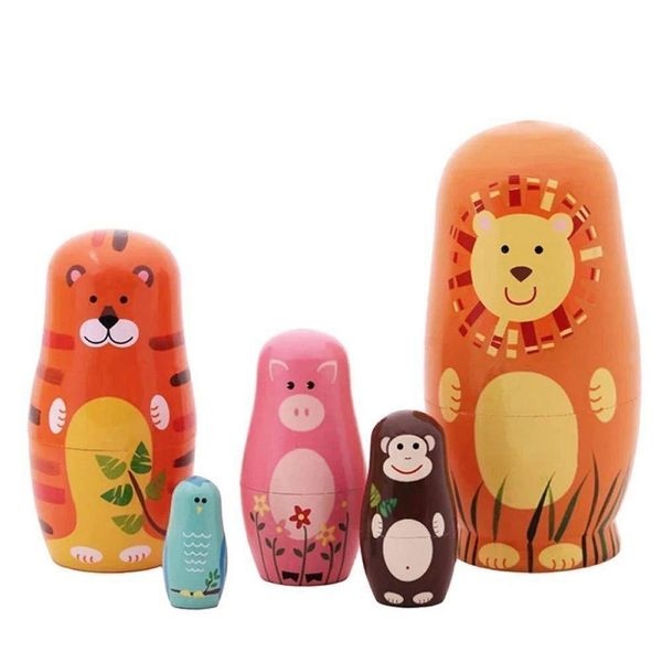 

5pcsset wooden bear animal russian nesting dolls handmade deskdecor gift shaper trinmmer shirts supplies