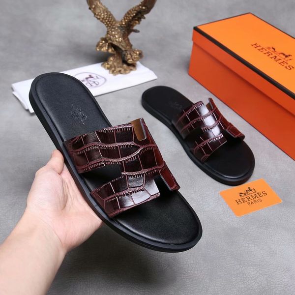 

selling fashion platform men's shoes wild vintage luxury summer slippers men's leather beach shoes outdoor slippers slippers, Black