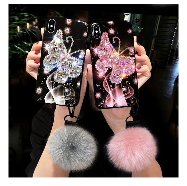 

Роскошная мода красивая Bling горный хрусталь алмаз бабочка мех мяч кулон ручной це