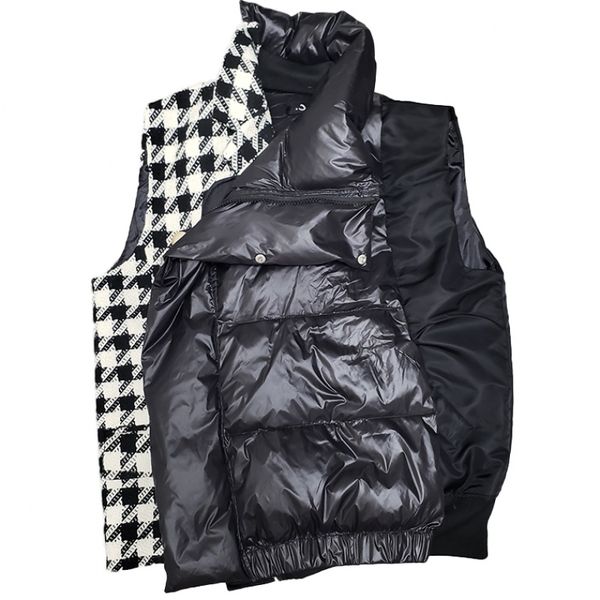 

z-zoux women vest grid patchwork irregular color matching sleeveless coats asymmetry vintage all match black vests 2019 fashion, Black;white