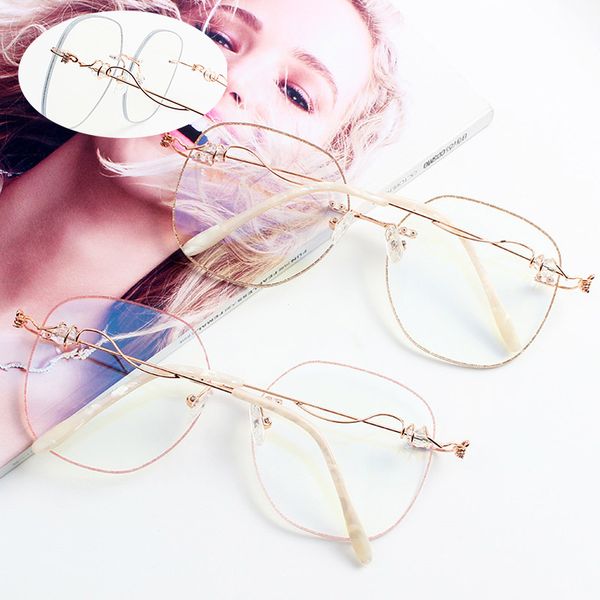 

ladies clear lens anti blue light glasses vintage rimless round eyeglasses womens clear lens metal frame eyewear uv400, White;black