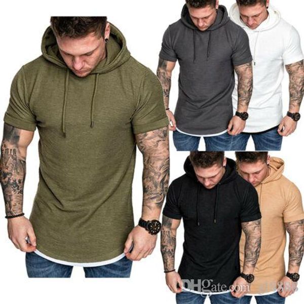 

fashion mens slim fit short sleeve shirts hooded muscle hoodie basic shirt, White;black
