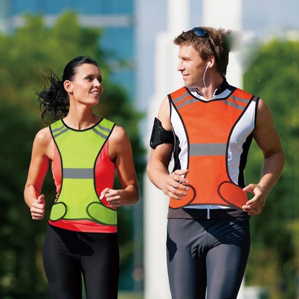 

men safety vests reflective slim breathable outdoor sports night running riding led light reflective vest, Black;blue