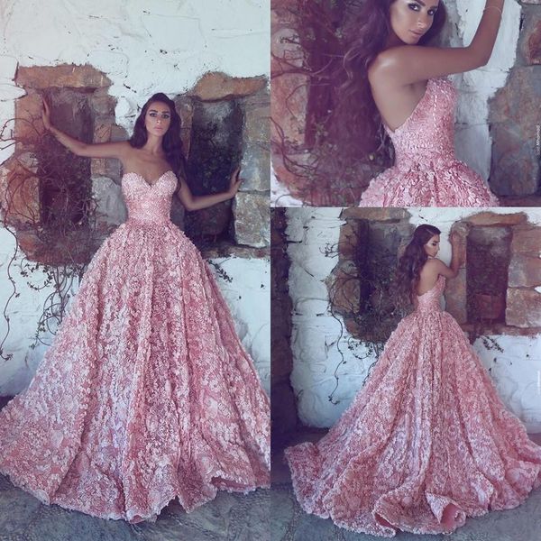 

luxury pink sweetheart ball gown princess evening gowns sleeveless lace appliques prom dresses long sweep train, Black;red